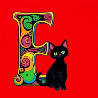 Black cat — letter E