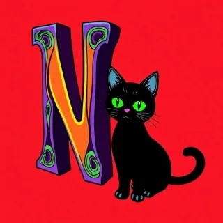 Black cat — letter N