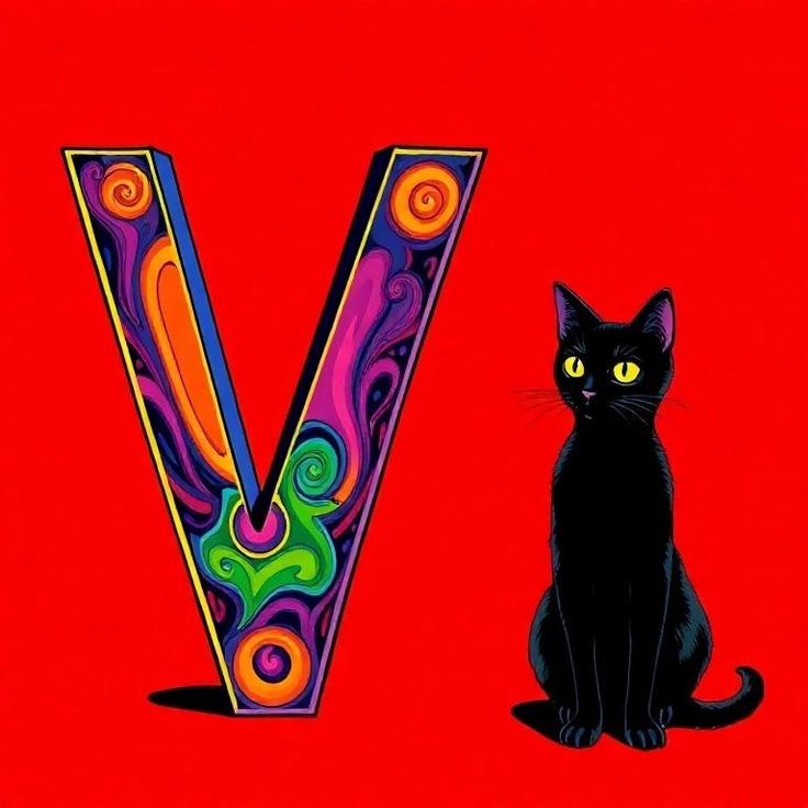 Black cat — letter V