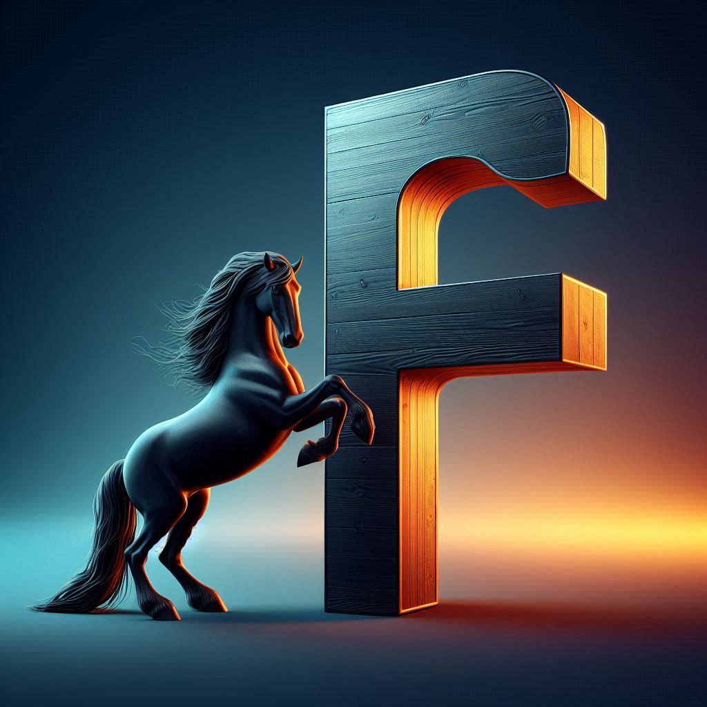 Black horse — letter F