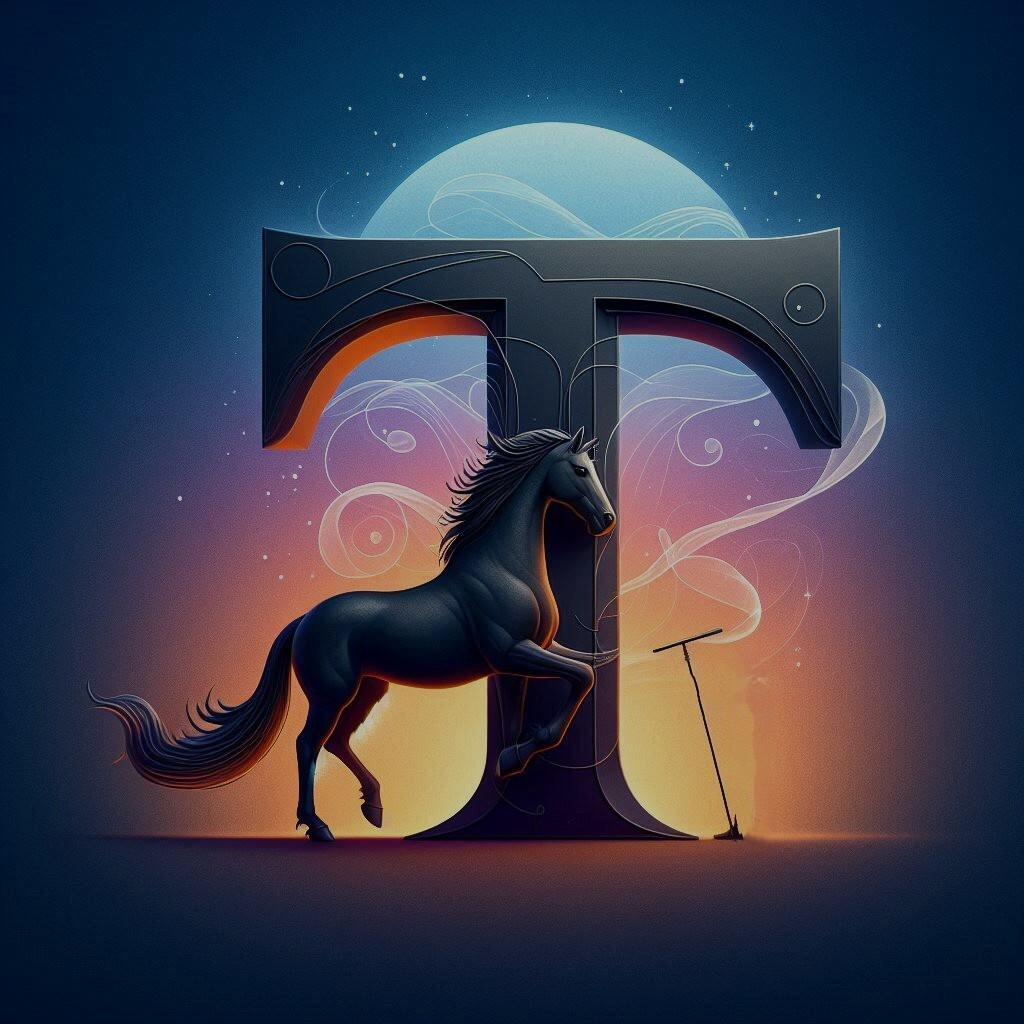 Black horse — letter T