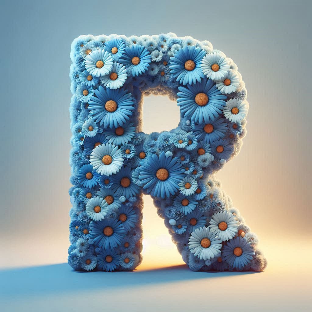 Blue daisy — letter R