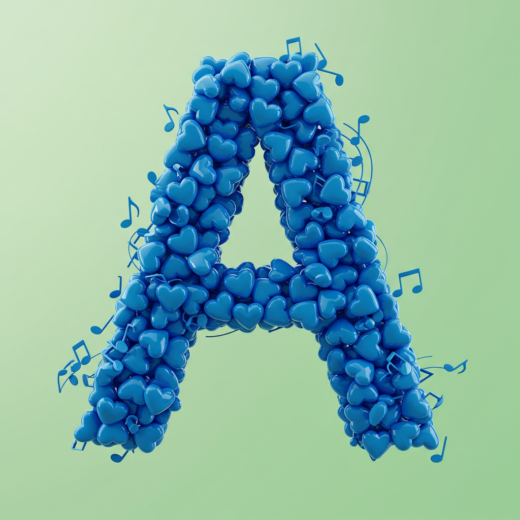 Blue hearts — letter A (variant 2)