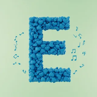 Blue hearts — letter E (variant 2)