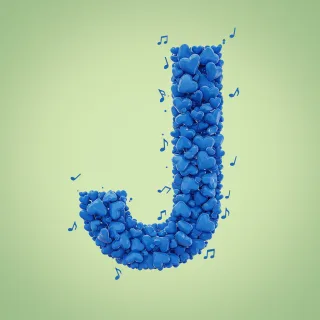 Blue hearts — letter J (variant 2)