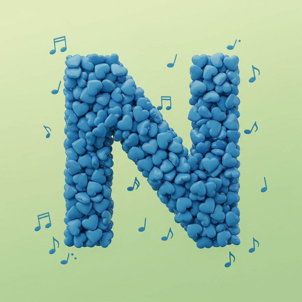 Blue hearts — letter N (variant 2)