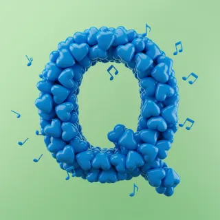Blue hearts — letter Q