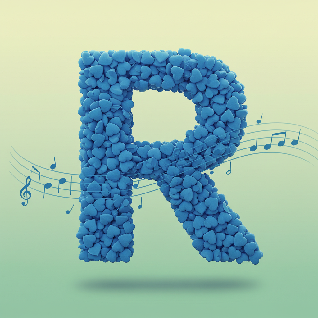 Blue hearts — letter R (variant 2)