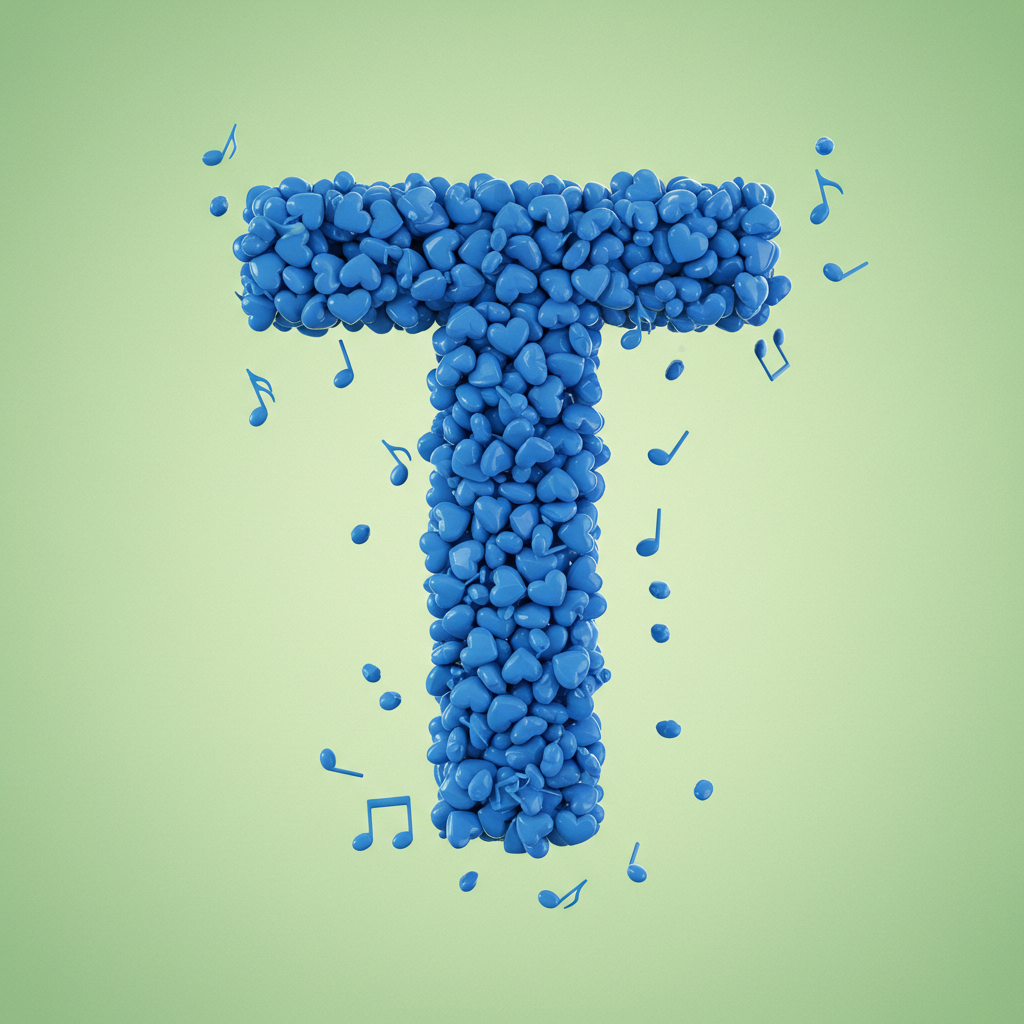 Blue hearts — letter T (variant 2)
