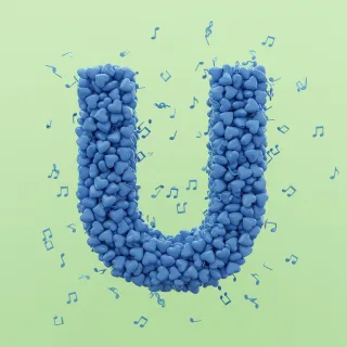 Blue hearts — letter U