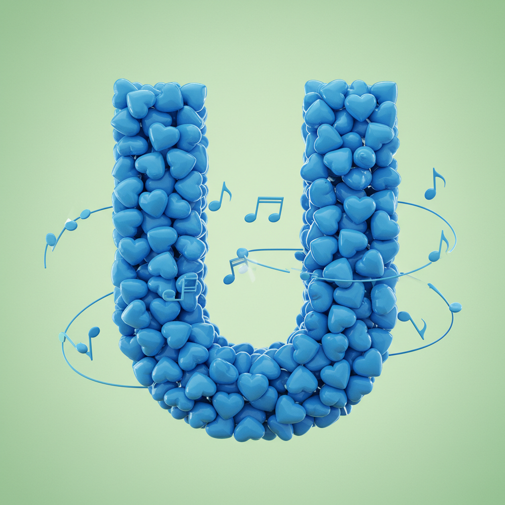 Blue hearts — letter U (variant 2)