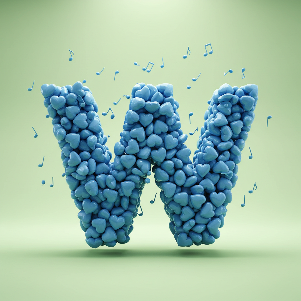 Blue hearts — letter W (variant 2)