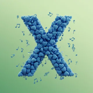 Blue hearts — letter X (variant 2)