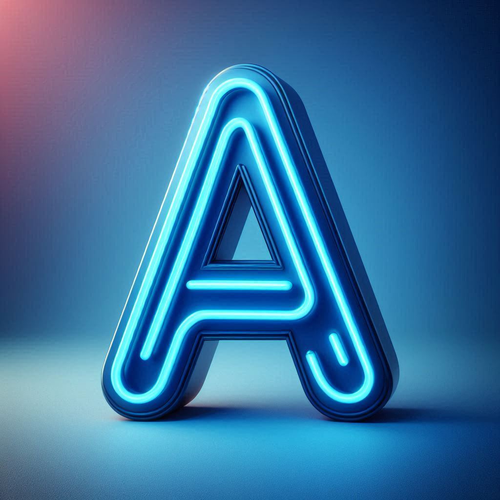 Blue neon — letter A (variant 2)