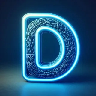 Blue neon — letter D (variant 2)