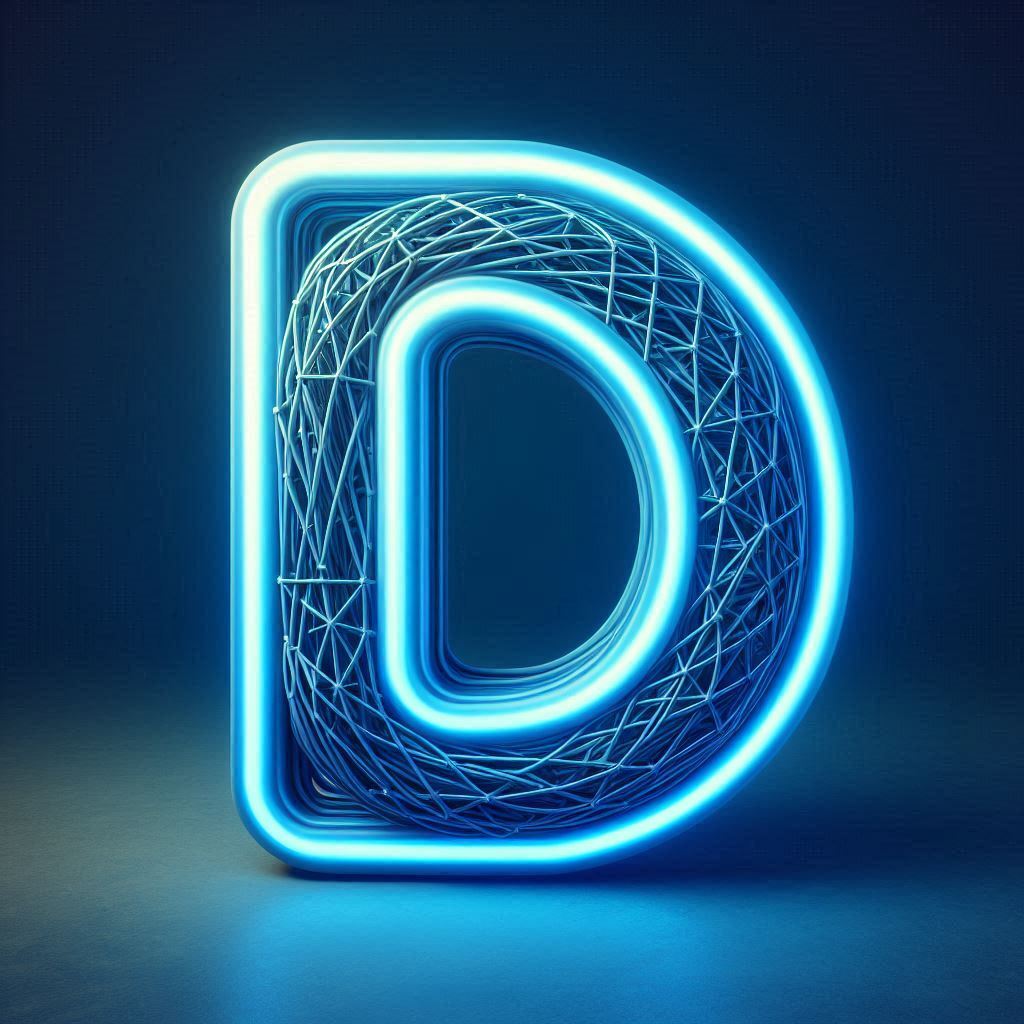 Blue neon — letter D (variant 2)