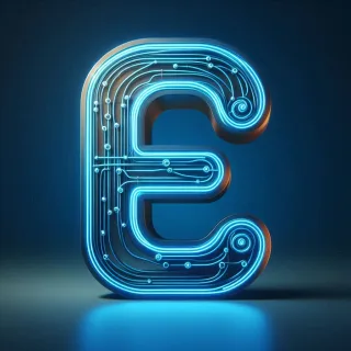 Blue neon — letter E (variant 2)
