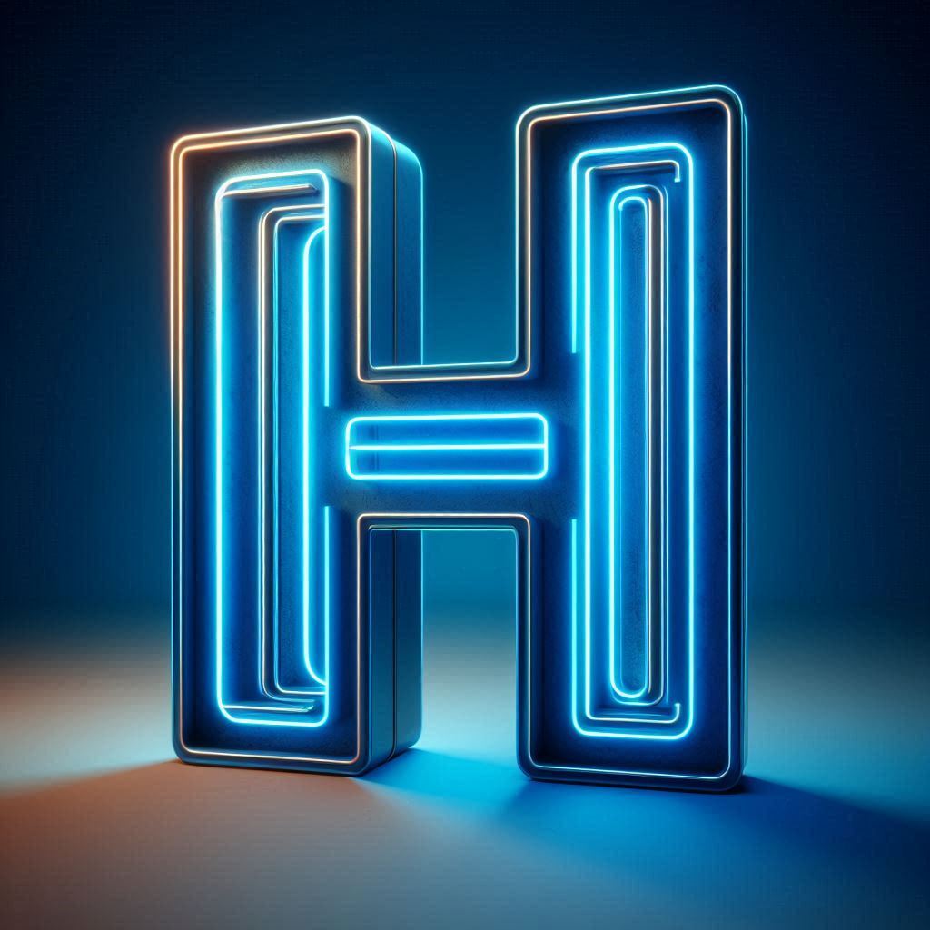 Blue neon — letter H (variant 2)
