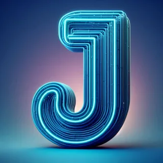 Blue neon — letter J (variant 2)