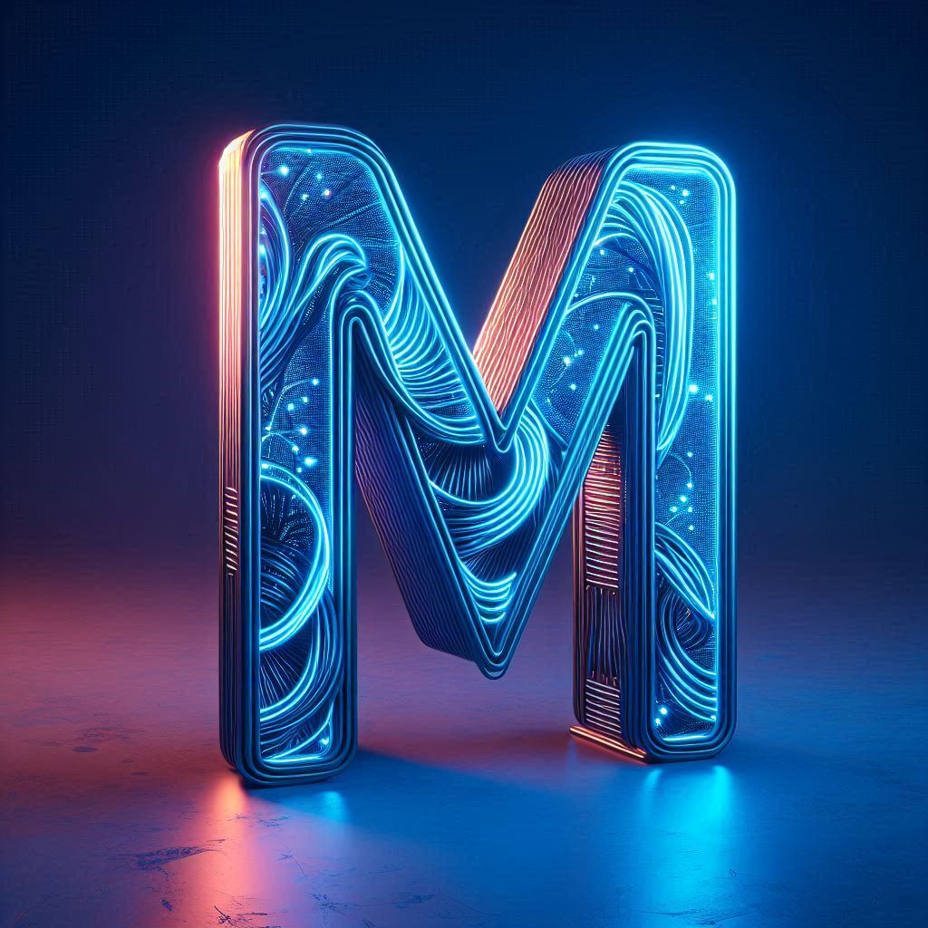 Blue neon — letter M (variant 2)