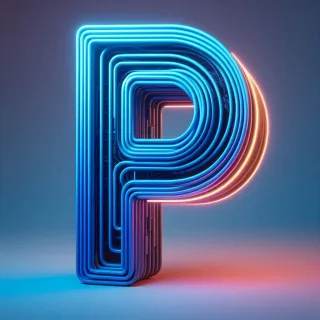 Blue neon — letter P (variant 2)