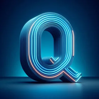 Blue neon — letter Q (variant 2)