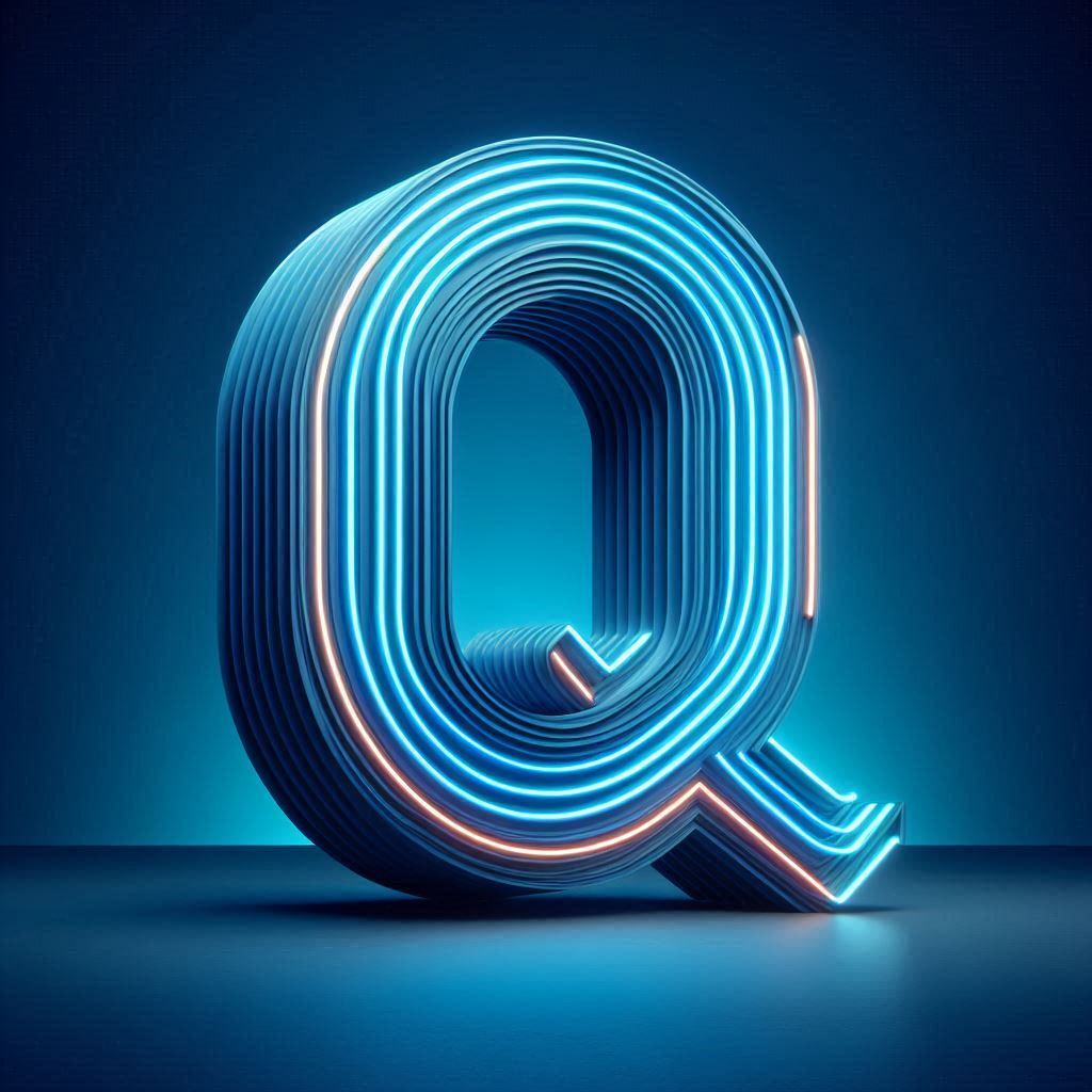 Blue neon — letter Q (variant 2)