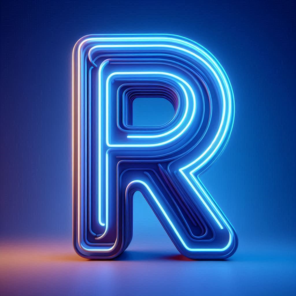 Blue neon — letter R (variant 2)