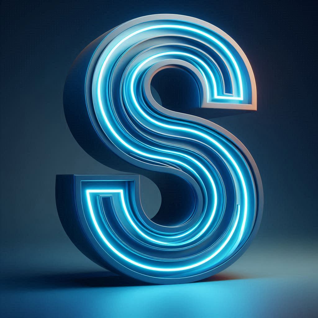 Blue neon — letter S (variant 2)