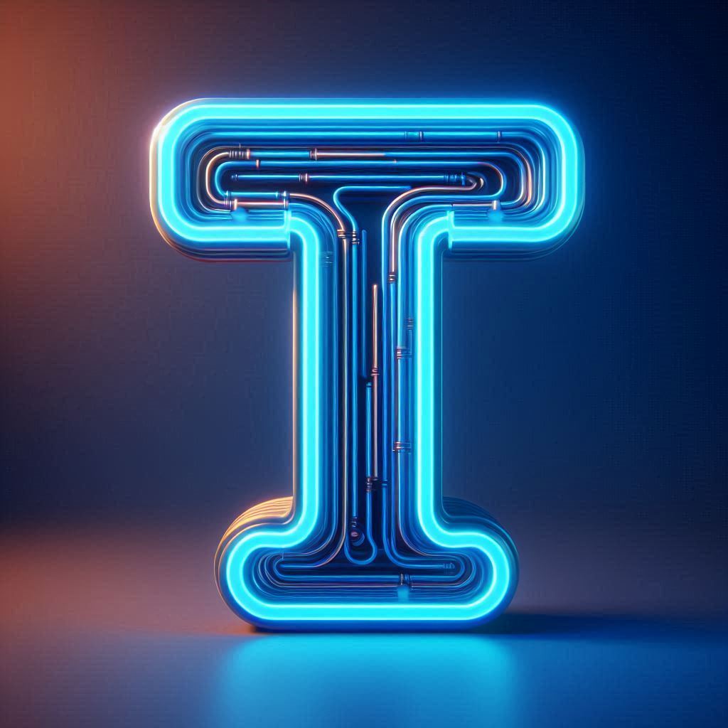Blue neon — letter T