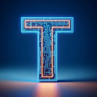 Blue neon — letter T (variant 2)