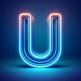Blue neon — letter U
