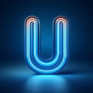 Blue neon — letter U (variant 2)