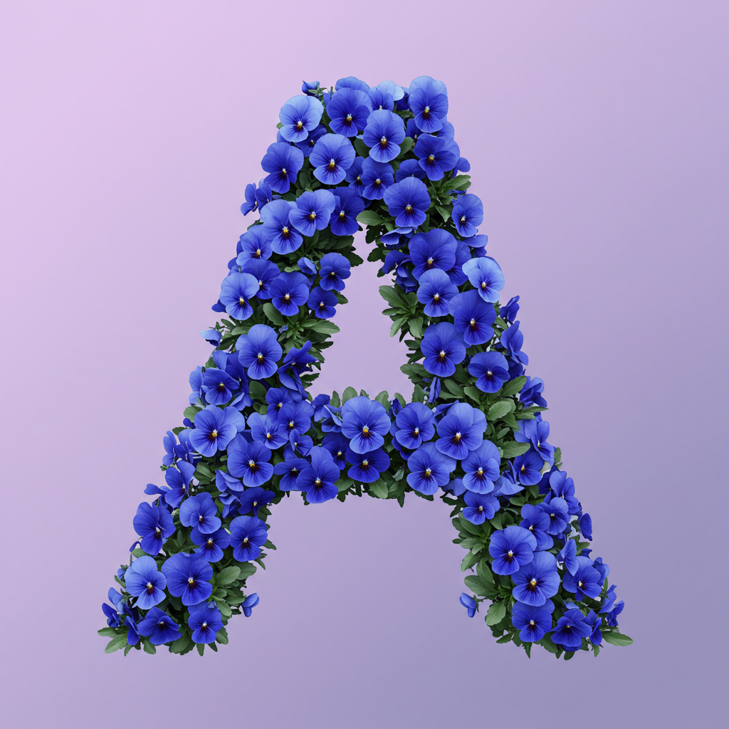 Blue pansies — letter A (variant 2)