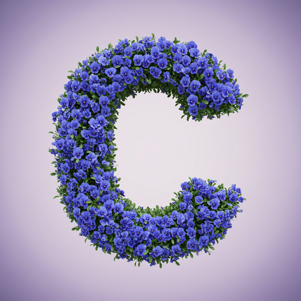 Blue pansies — letter C (variant 2)