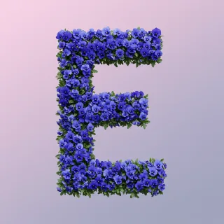 Blue pansies — letter E
