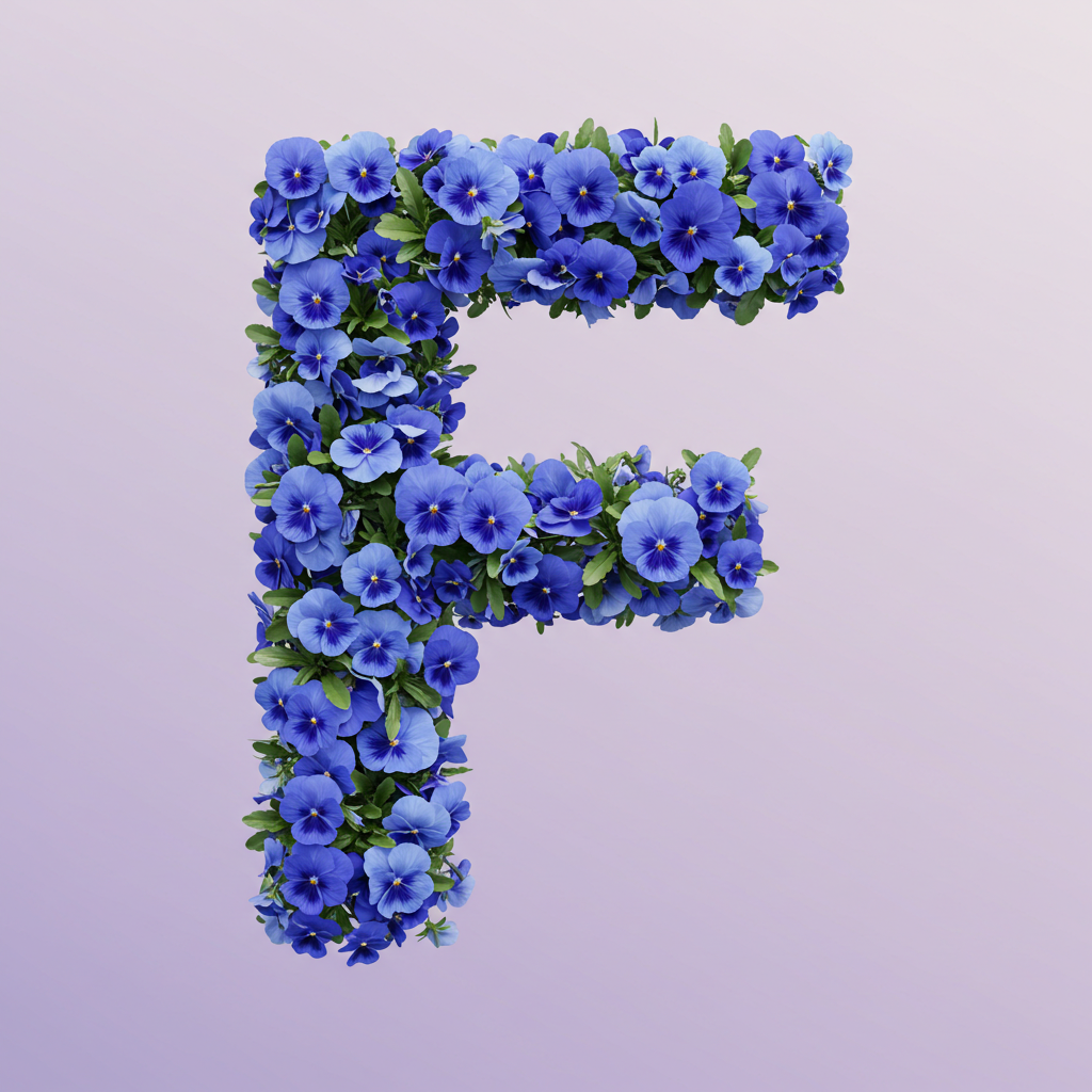Blue pansies — letter F