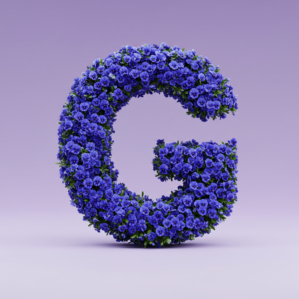 Blue pansies — letter G