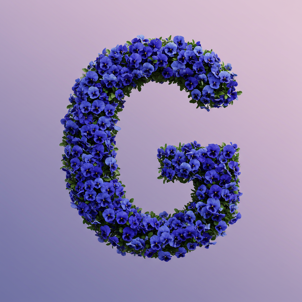Blue pansies — letter G (variant 2)