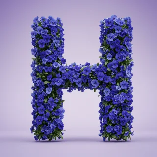 Blue pansies — letter H (variant 2)