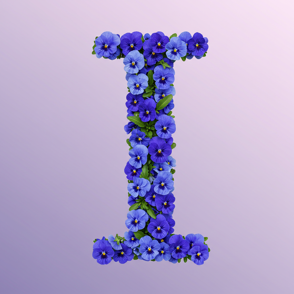 Blue pansies — letter I