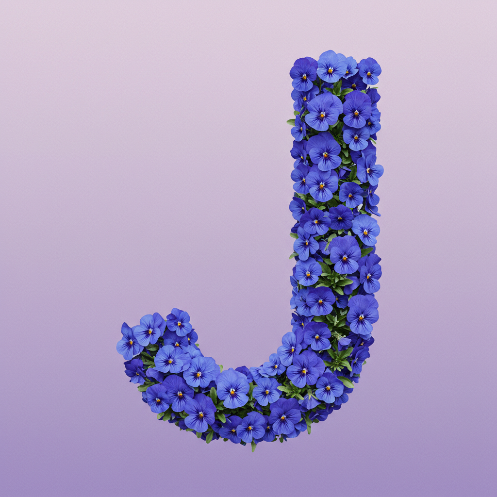 Blue pansies — letter J (variant 2)
