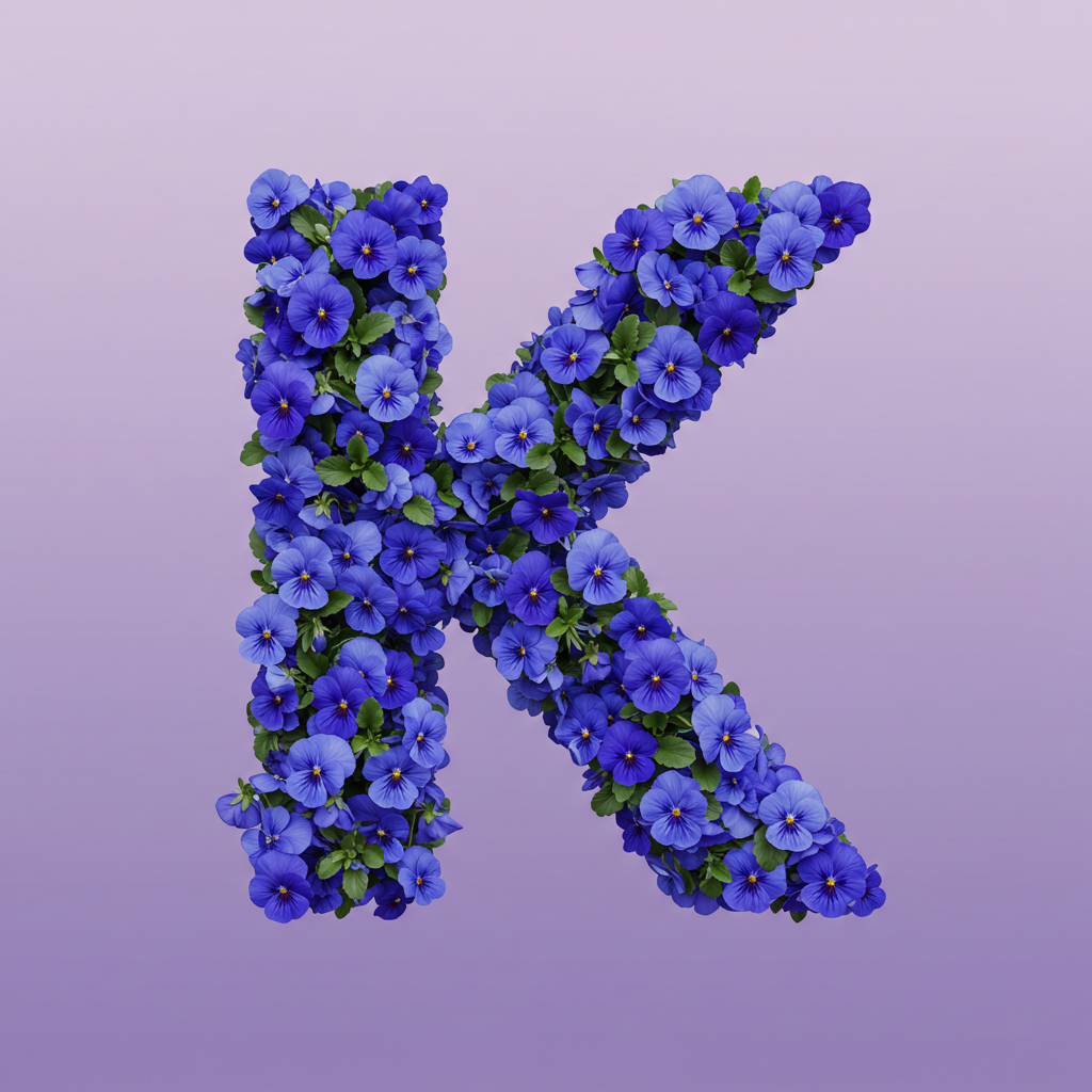 Blue pansies — letter K