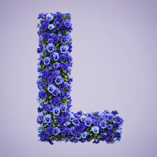Blue pansies — letter L (variant 2)