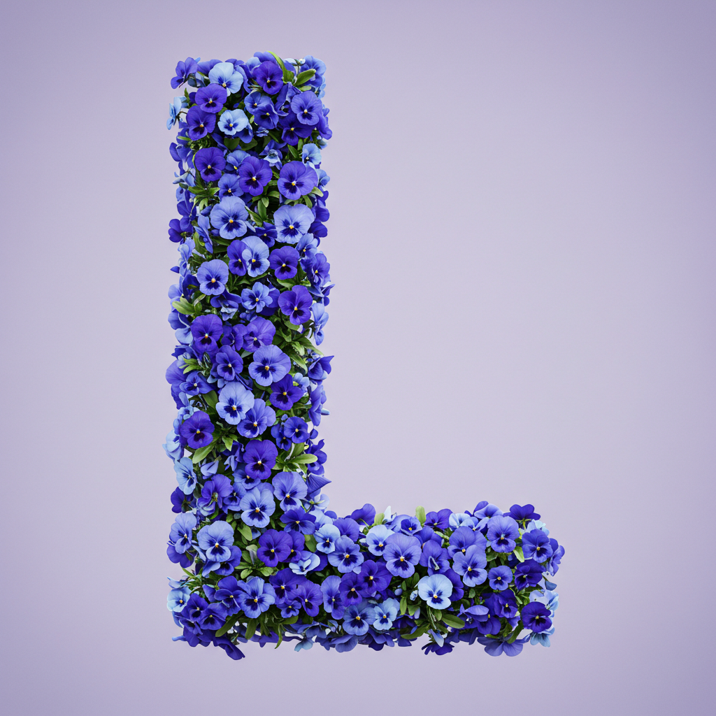 Blue pansies — letter L (variant 2)
