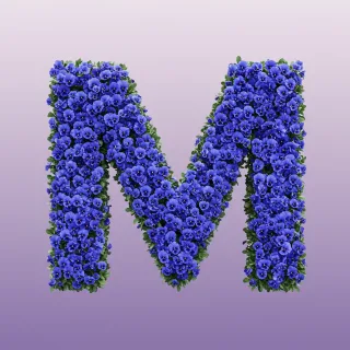 Blue pansies — letter M (variant 2)