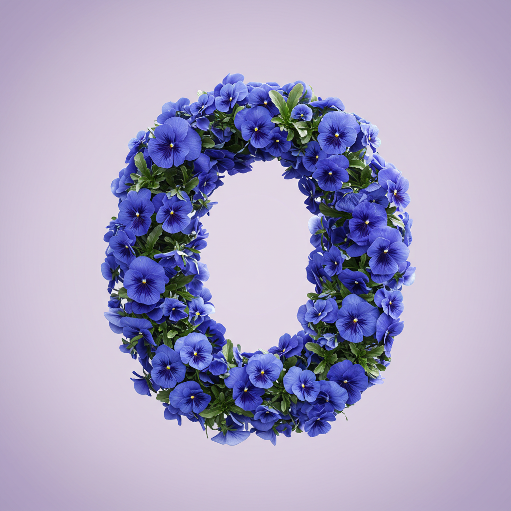 Blue pansies — letter O (variant 2)