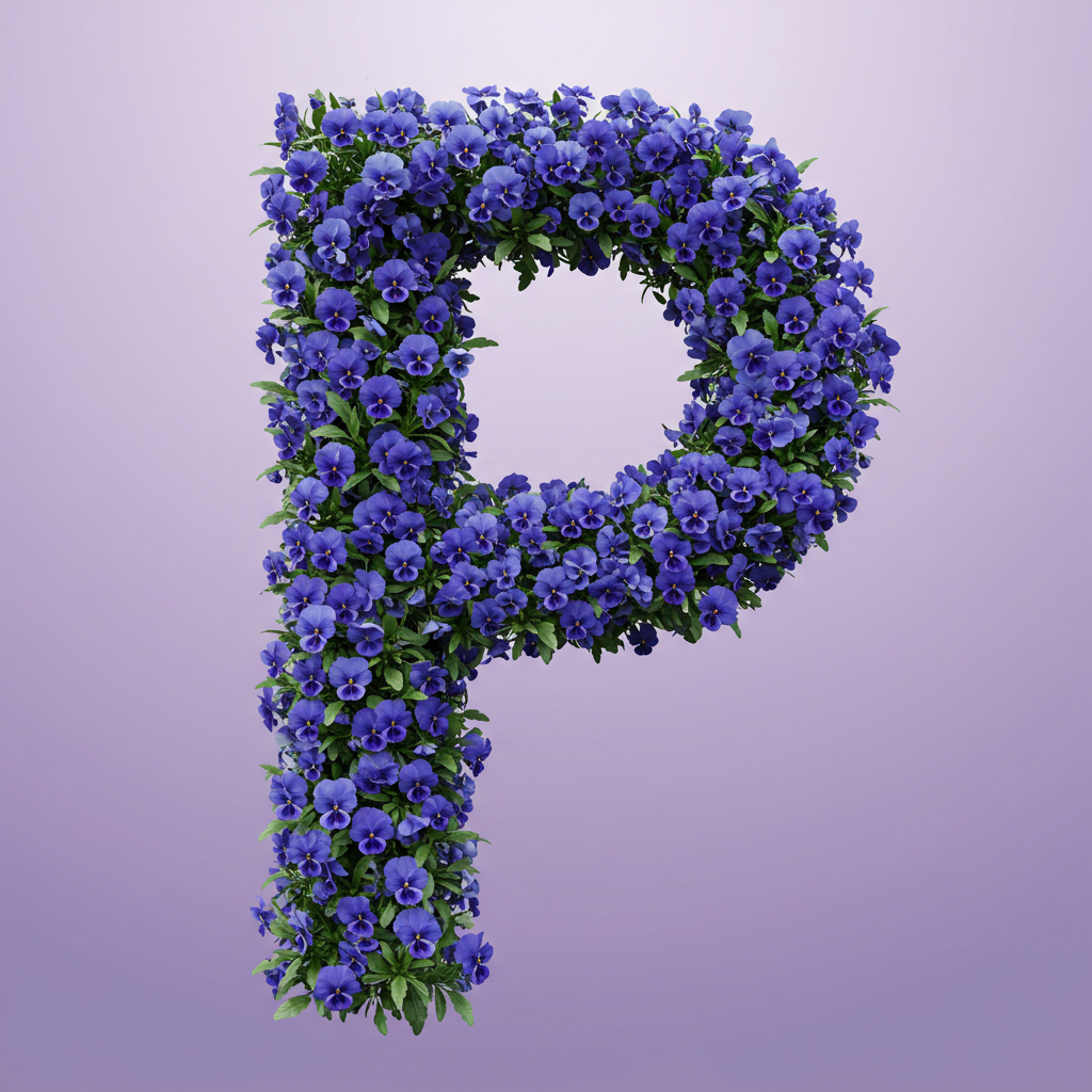 Blue pansies — letter P