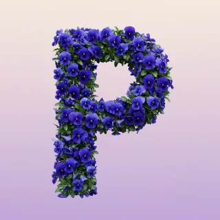 Blue pansies — letter P (variant 2)