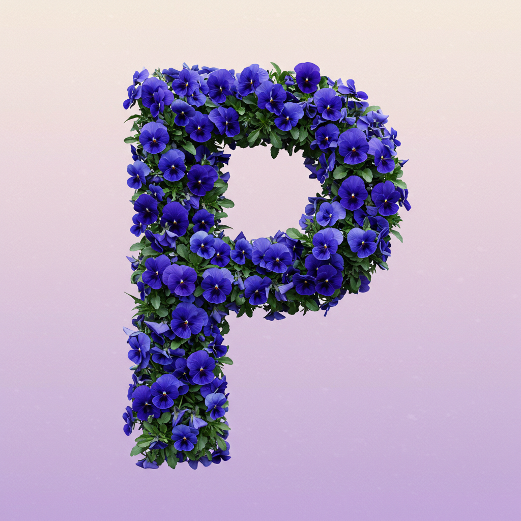 Blue pansies — letter P (variant 2)
